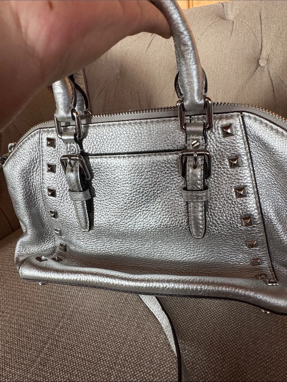 Michael Kors Silver Metallic Studded Satchel